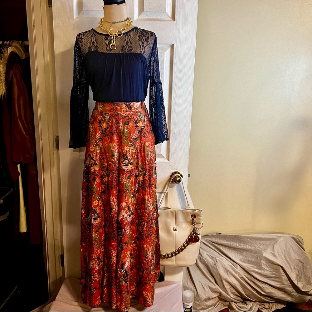 Rewash Brand Women’s Floral Fall Foliage Extreme Flare Wide Leg Boho Pants XS
